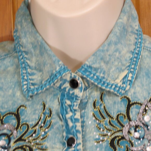 Roar Women's Western Long Sleeve Snap Shirt Rhinestones Bling Size Small - Picture 3 of 13